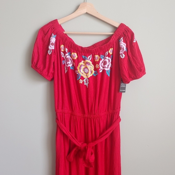 Boston Proper Red Embroidered Jumpsuit - Picture 4 of 5